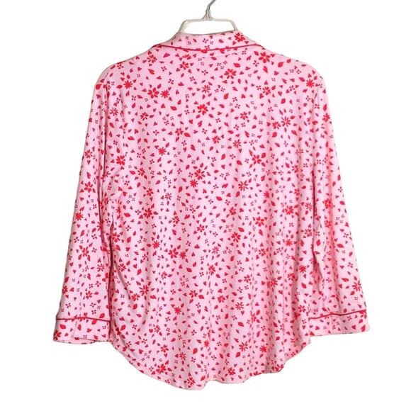 Kate Spade Modal Pajama Top Wmn's Sz M 3/4 Sleeve button Up Pink red Heart s - Picture 3 of 11